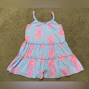 Lilly Pulitzer Loro Swing Dress Pineapple Blue Peri Rum Swizzle Cotton Size XL
